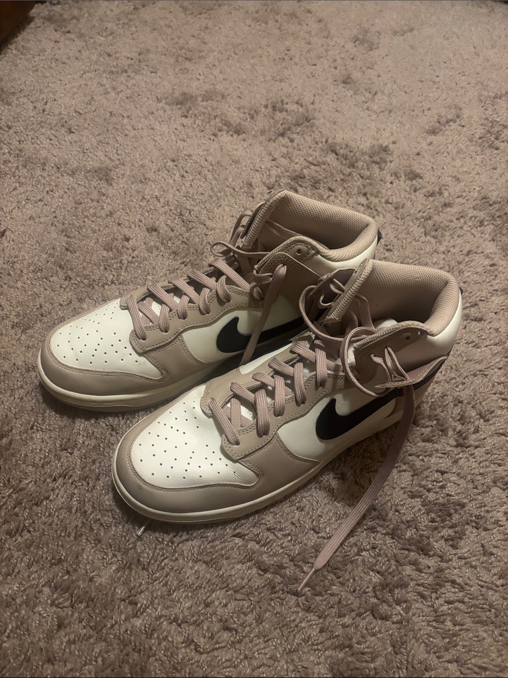 Nike Mid-Top Sneakers in Cream, Taupe and Black Swoosh
